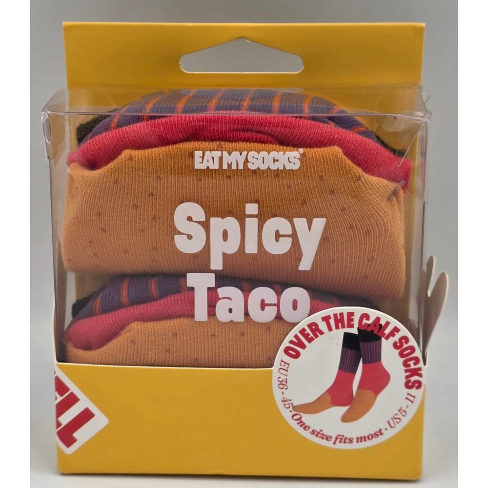 Spicy Taco Socks OS Unisex Funny Feed Me Tacos Over the Calf NEW